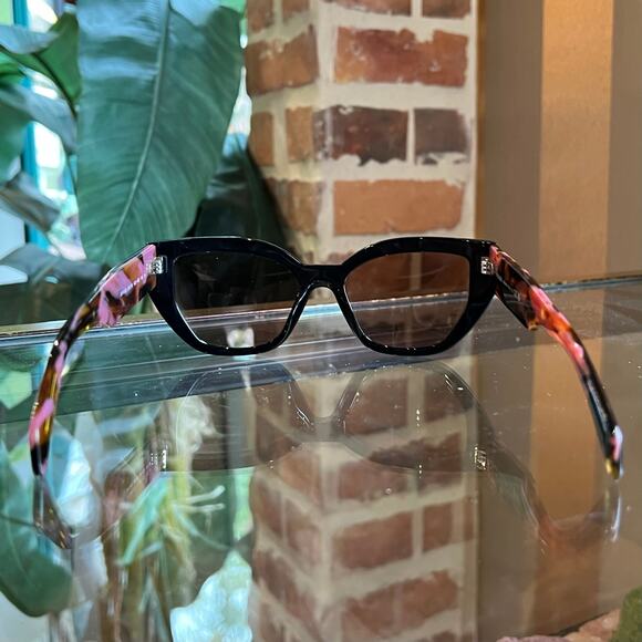 PRADA SPRA09 Pink Brown Tortoise Mahogany Lenses Prada Logo Geometric Sunglasses - Picture 5 of 6